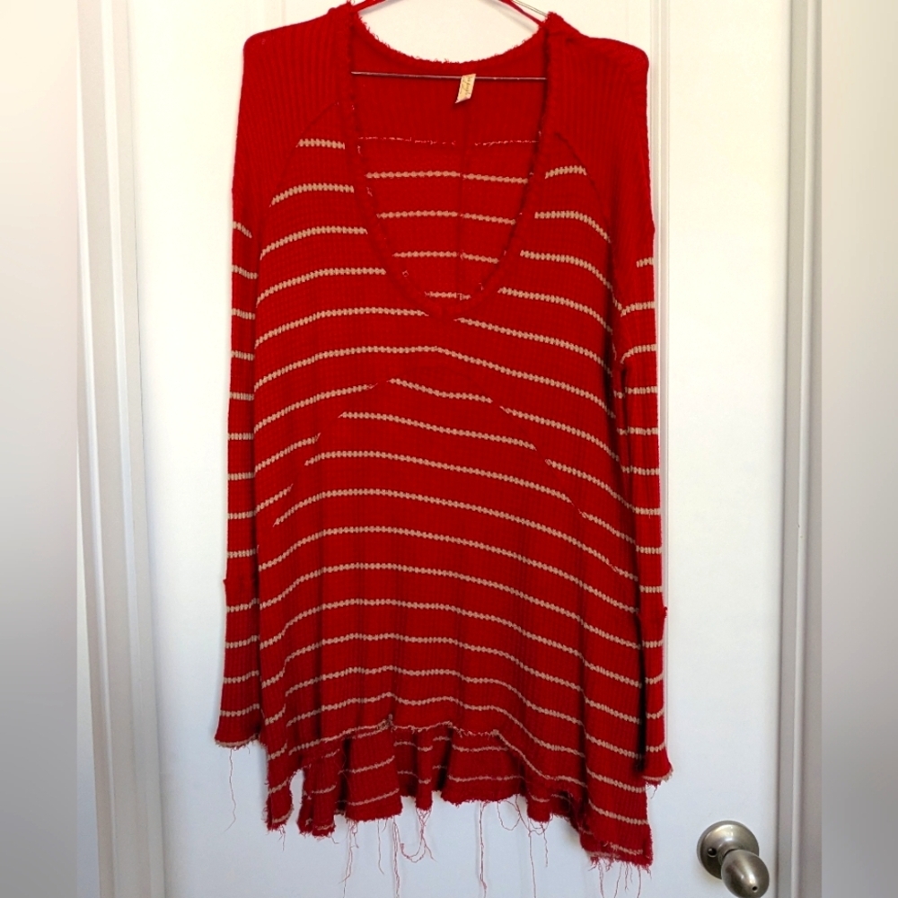 Free People Red Sunset Park Striped Thermal Tunic Knit Size Medium